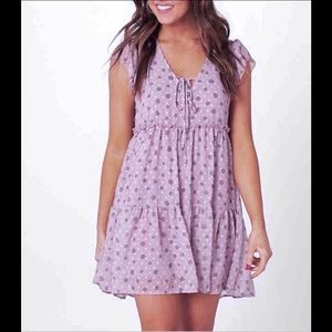 exc Altard State baby doll polka dots purple tiers V-neck ruffles dress stretch